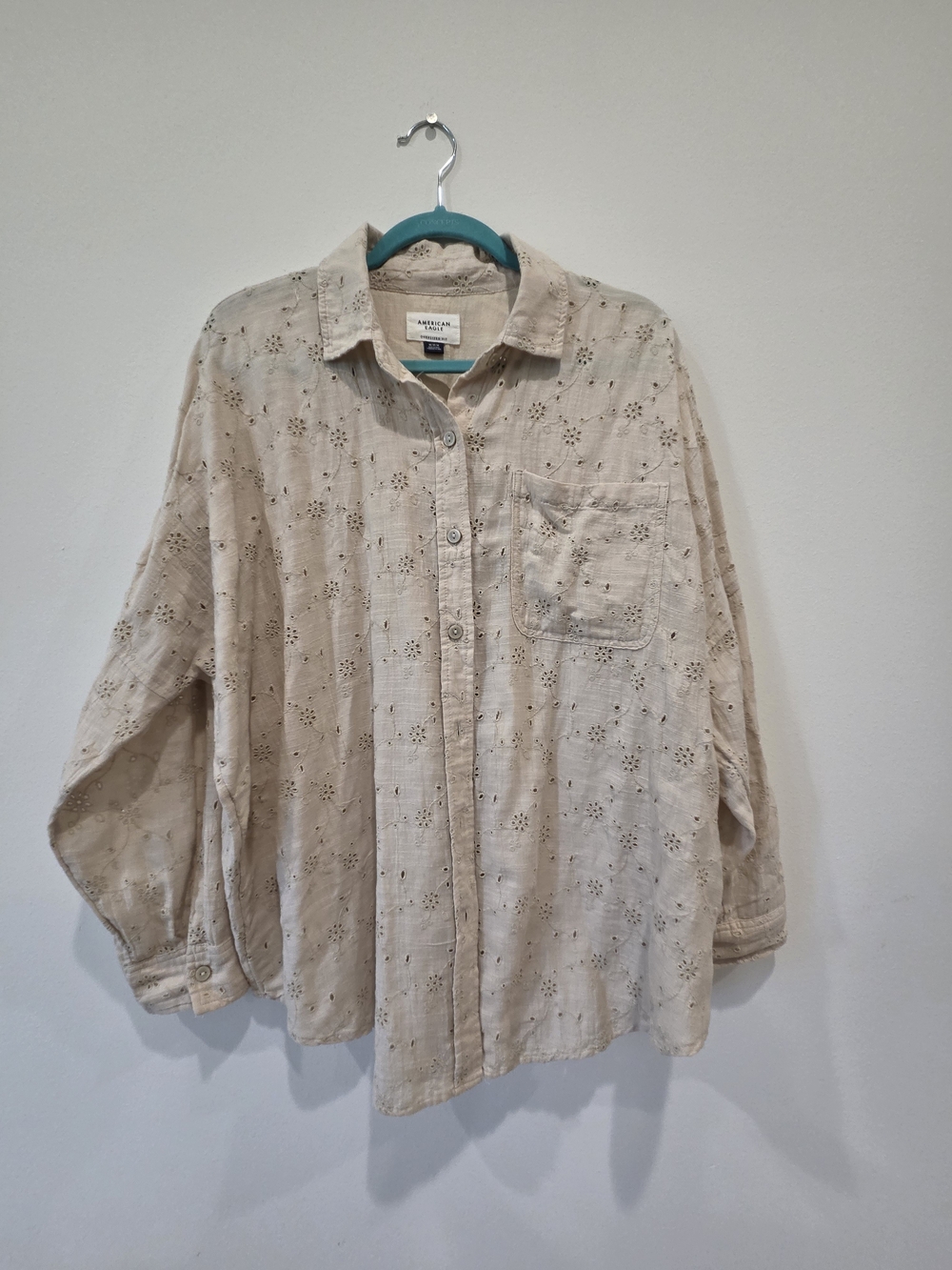 American Eagle Outfitters Cream Eyelet Button-Up Shirt